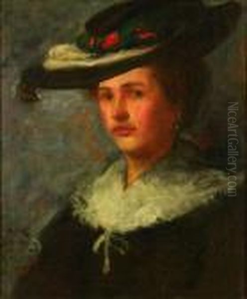 Portrait Of A Woman With Hat Oil Painting by Robert Henry Logan