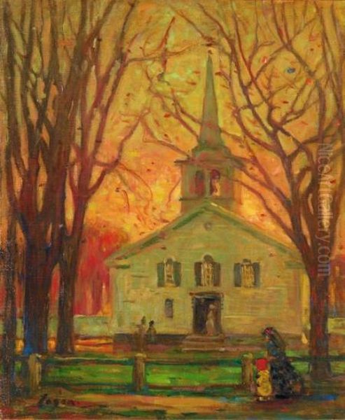 Church With Figures Oil Painting by Robert Henry Logan