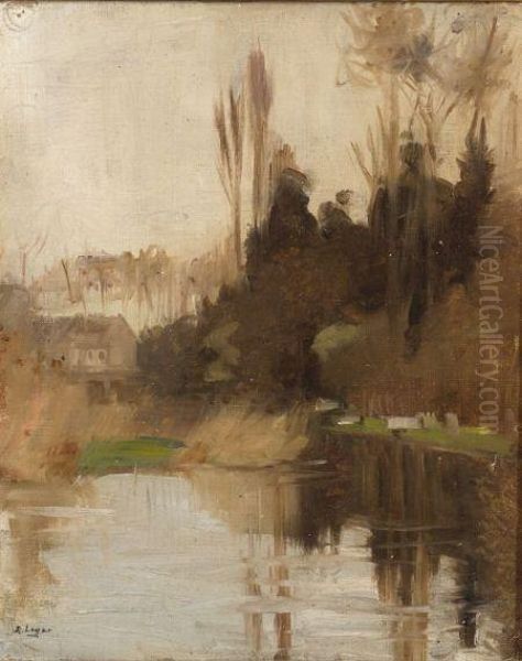 House Behind Lake Oil Painting by Robert Henry Logan