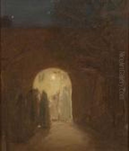 North African Night Scene 
Affixed To The Reverse Including One From The Roger King Gallery Of Fine Art, Newport Oil Painting by Robert Henry Logan