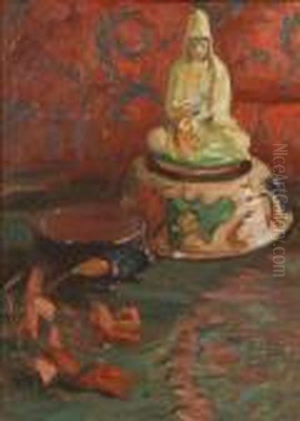 Still Life With Japanese Statue Oil Painting by Robert Henry Logan