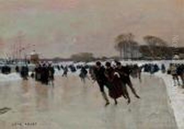 Les Patineurs At Bois De Boulogne Oil Painting by Luigi Loir