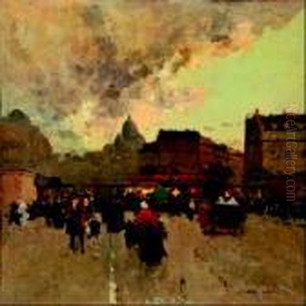 Scene De Rue A Paris Oil Painting by Luigi Loir