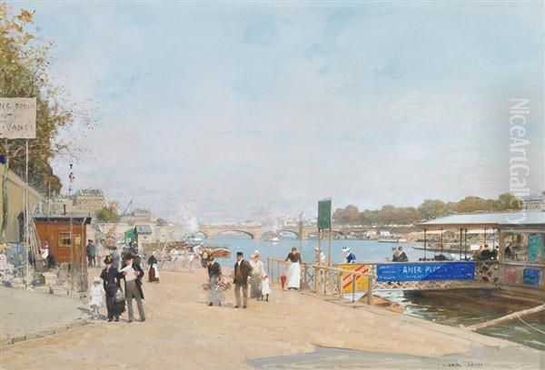 Au Bord De La Seine Oil Painting by Luigi Loir