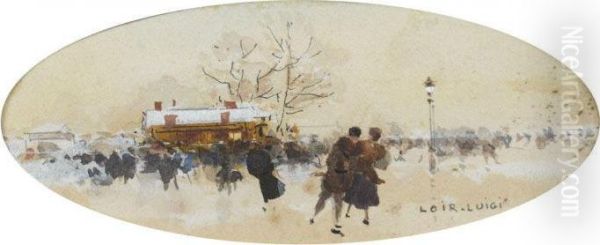 Les Patineurs Au Bois De Boulogne Oil Painting by Luigi Loir