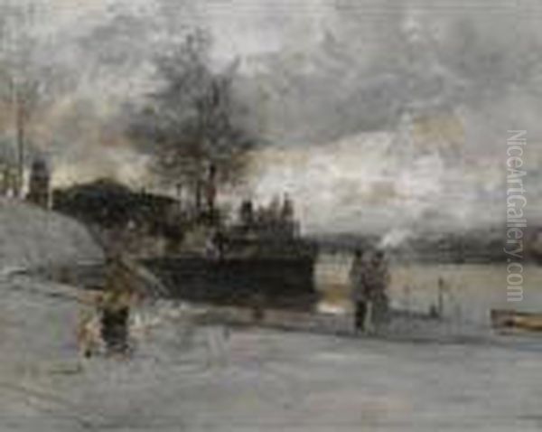 Quai Au Bord De La Seine Oil Painting by Luigi Loir