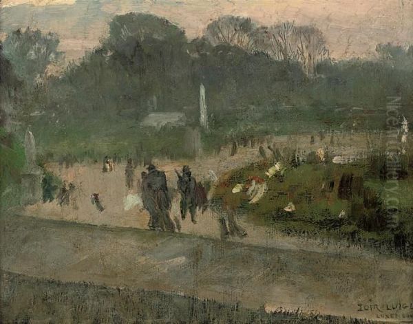 A Stroll In The Luxembourg Gardens, Paris Oil Painting by Luigi Loir