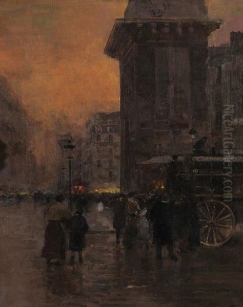 Porte Saint-martin Le Soir Oil Painting by Luigi Loir