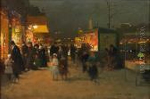 Fete Foraine, Les Stands La Nuit Oil Painting by Luigi Loir