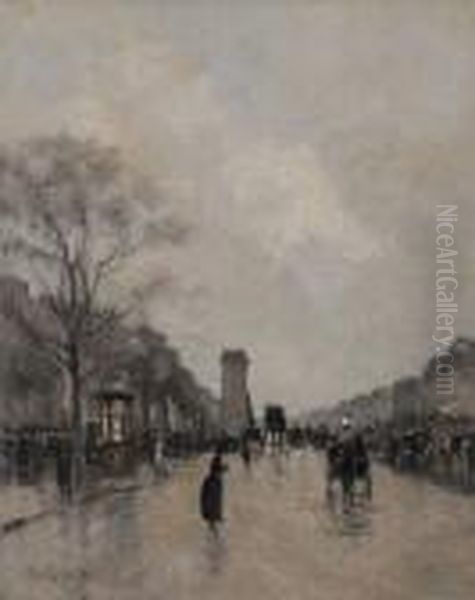 Boulevard Parisien Sous La Pluie Oil Painting by Luigi Loir