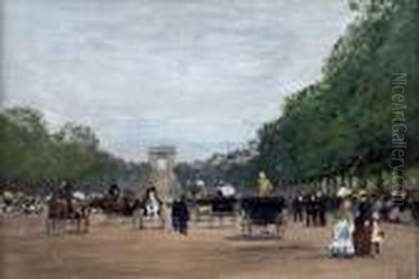 Parisian Boulevard Under Rain Oil Painting by Luigi Loir