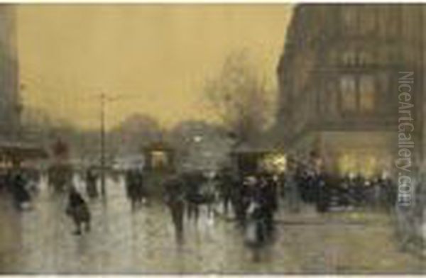 Une Place A Paris Oil Painting by Luigi Loir