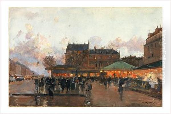 Manege Sur Les Grands Boulevard A La Tombee Du Jour Oil Painting by Luigi Loir