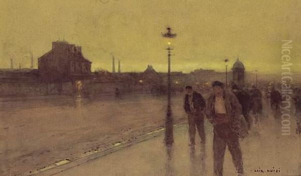 Paris, Les Flaneurs Au Crepuscule Oil Painting by Luigi Loir