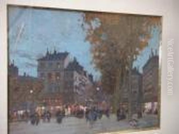 Rue De Paris Animee Oil Painting by Luigi Loir