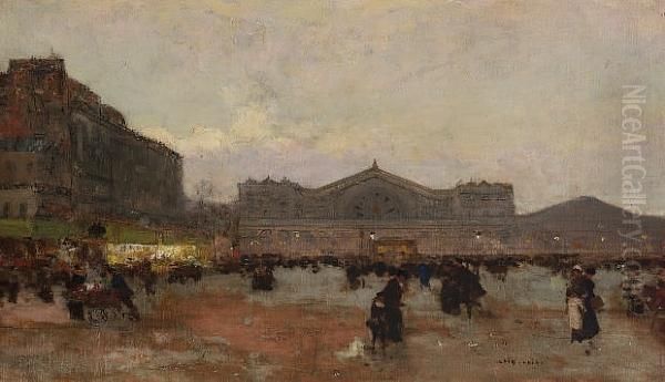 La Gare De L'est Oil Painting by Luigi Loir