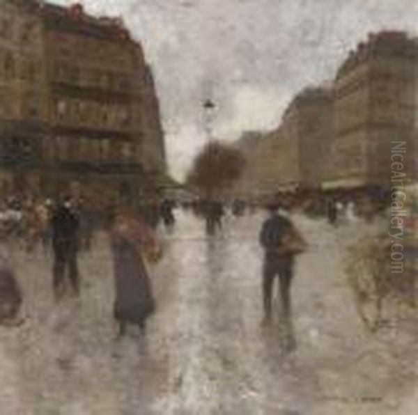 A Parisian Street Scene Oil Painting by Luigi Loir