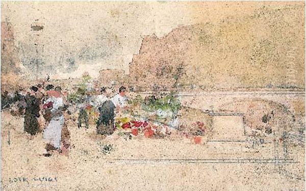 Le Marche Aux Fleurs De La Cite Oil Painting by Luigi Loir