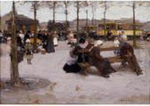 A Bustling Day Oil Painting by Luigi Loir