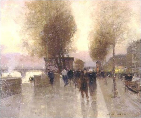 Along The Quay, Paris Oil Painting by Luigi Loir