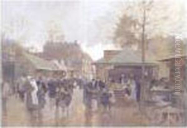 Le Marche Aux Puces, Porte De Clingnacourt Oil Painting by Luigi Loir