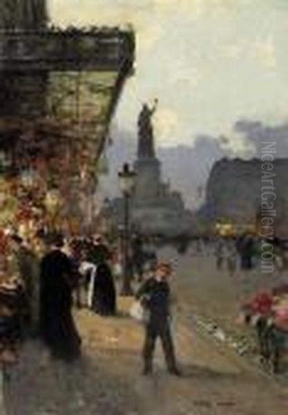 La Place De La Republique, Paris Oil Painting by Luigi Loir