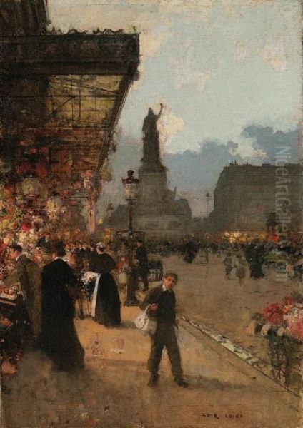 La Place De La Republique, Paris Oil Painting by Luigi Loir