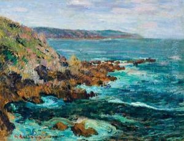 Rochers Dominant La Mer En Bretagne Oil Painting by Gustave Loiseau