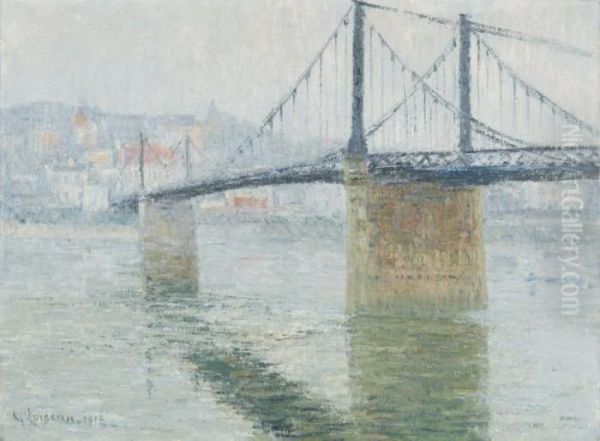 Le Pont Suspendu De Triel Sur Seine Oil Painting by Gustave Loiseau