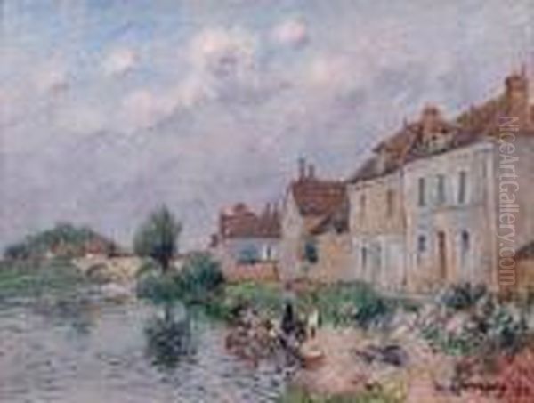 Le Quai Saint Martin A Auxerre Oil Painting by Gustave Loiseau