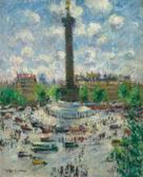 Place De La Bastille Oil Painting by Gustave Loiseau