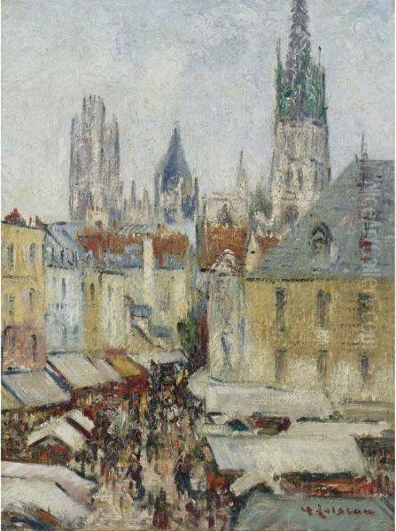 Rue De L'epicerie A Rouen Oil Painting by Gustave Loiseau