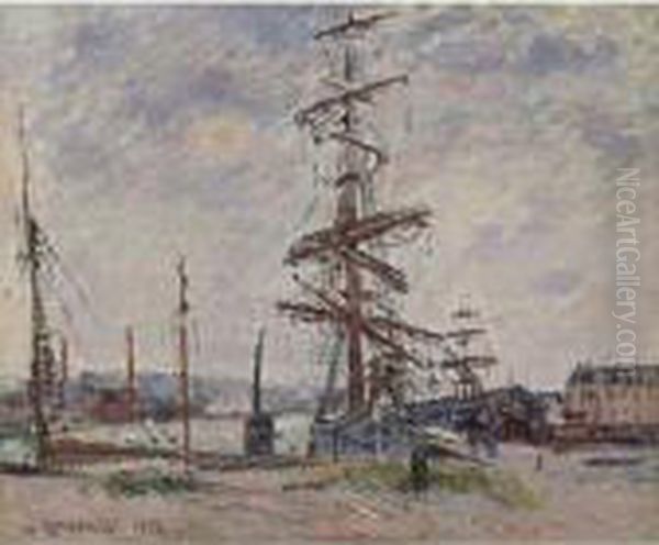 Bateaux A Quai Au Havre Oil Painting by Gustave Loiseau