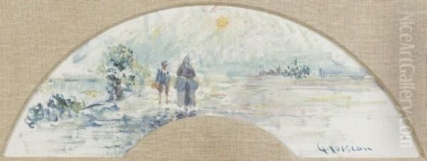 Femme Et Enfant En Bord De Riviere Oil Painting by Gustave Loiseau