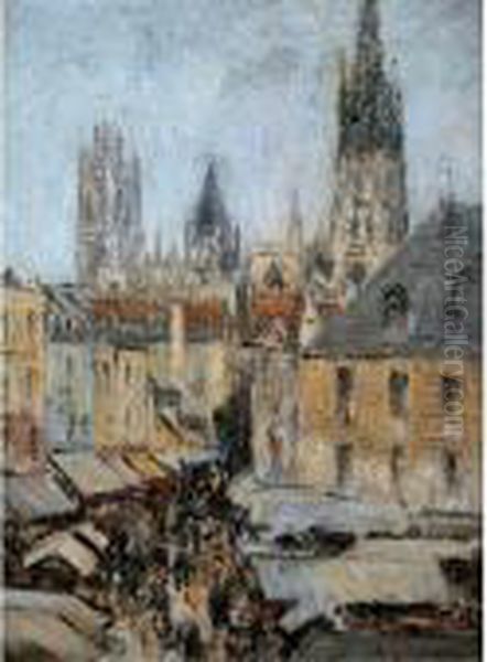 La Rue De L'epicerie A Rouen Oil Painting by Gustave Loiseau