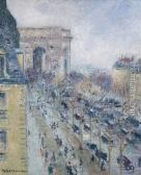 L'arc De Triomphe Et L'avenue De Friedland Oil Painting by Gustave Loiseau