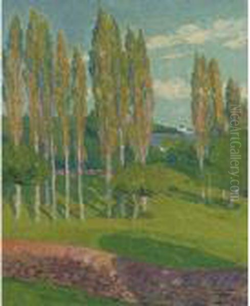 Les Peupliers Au Printemps Oil Painting by Gustave Loiseau