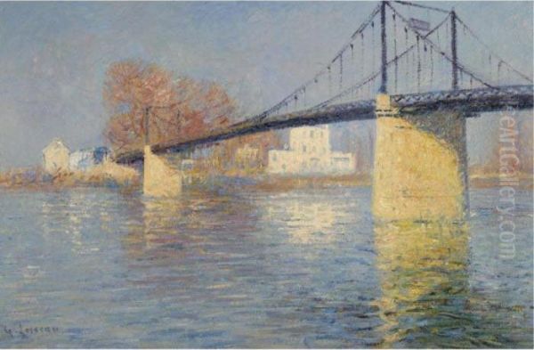 Le Pont Suspendu A Triel-sur-seine Oil Painting by Gustave Loiseau