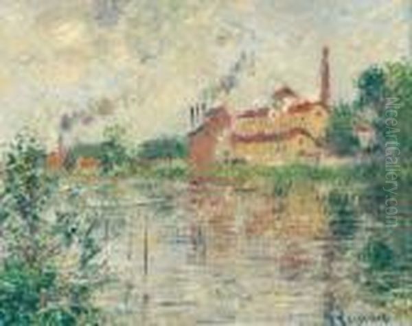 Bords De L'oise Et L'usine De L'alcool Levure Oil Painting by Gustave Loiseau