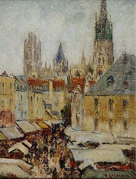 French, - La Rue De L'epicerie Arouen Oil Painting by Gustave Loiseau