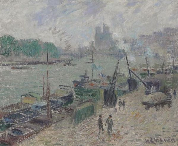 Le Port Henri Iv, Paris Oil Painting by Gustave Loiseau