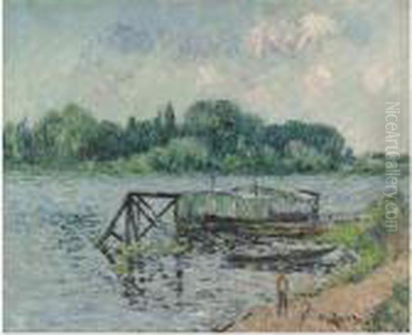 Bateaux Lavoir Sur La Seine A Herblay Oil Painting by Gustave Loiseau