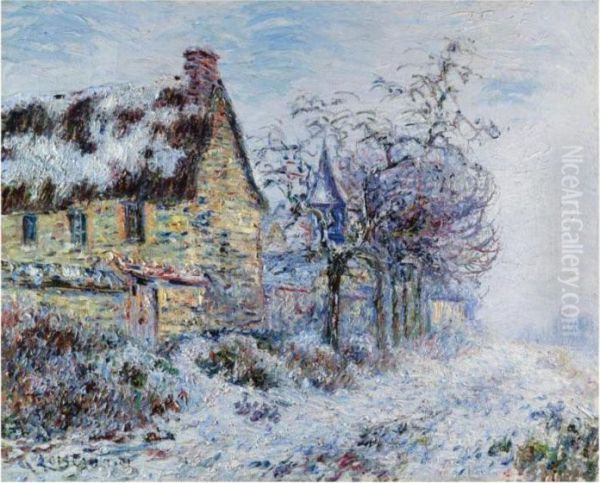 Maisons Et Arbres Sous La Neige Oil Painting by Gustave Loiseau