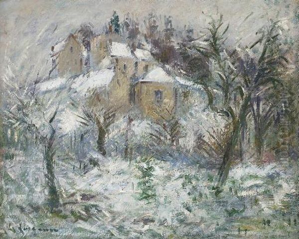 Maisons A Pontoise Sous La Neige Oil Painting by Gustave Loiseau