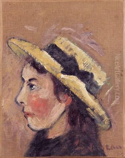 Yvonne De Profil Au Chapeau De Paille Oil Painting by Gustave Loiseau