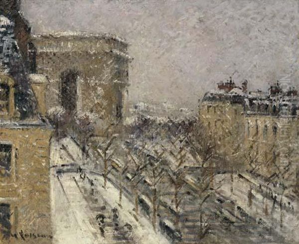 Paris, L'arc De Triomphe Sous La Neige Oil Painting by Gustave Loiseau