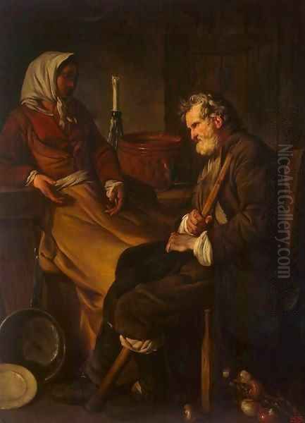 Old Man in the Kitchen Oil Painting by Jean-Baptiste-Marie Pierre