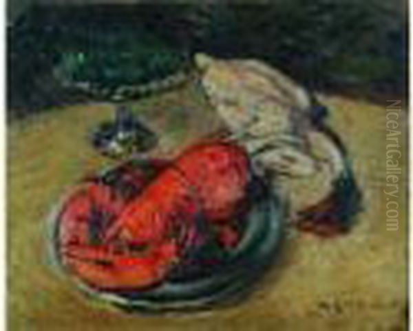  Homard, Compotier De Prunes Et Poulet  Oil Painting by Gustave Loiseau