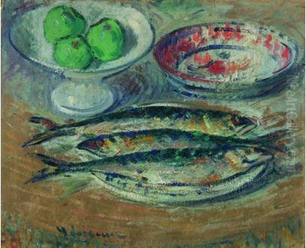  L'assiette Aux Trois Maquereaux  Oil Painting by Gustave Loiseau