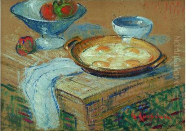  Les OEufs Sur Le Plat A La Coupe De Fruits  Oil Painting by Gustave Loiseau